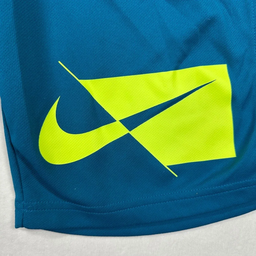 Nike Dri-FIT Shorts Large Teal Blue Neon Yellow Graphic Athletic Basketball Kids